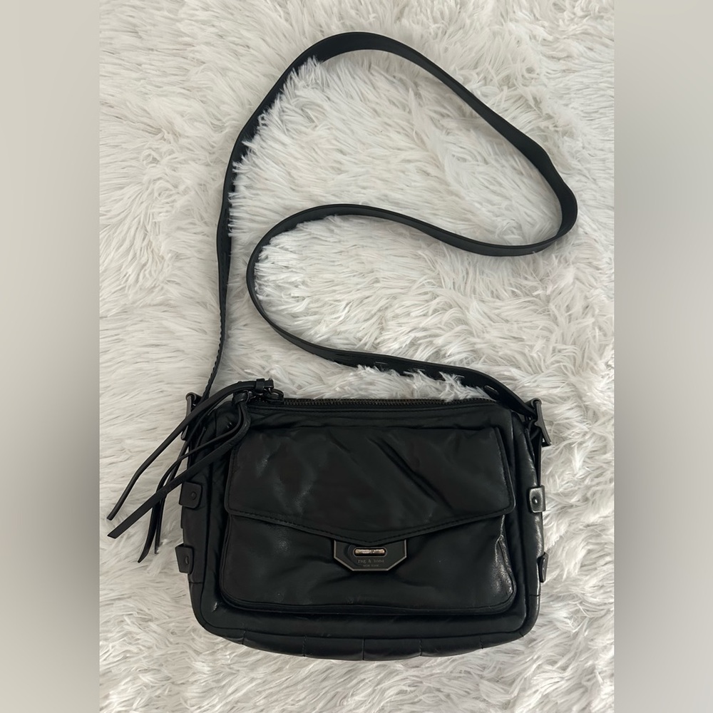 $495 Rag & Bone Black Small Field Messenger Puffer Crossbody Bag‎ Handbag HTF